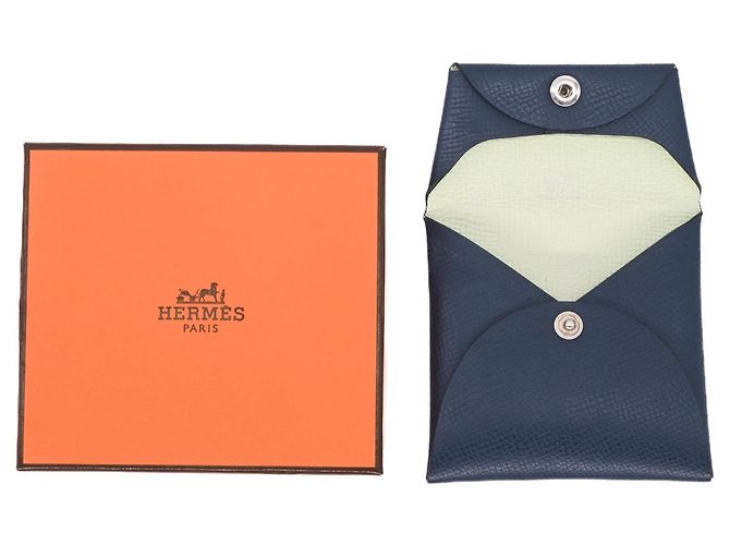 Hermès Hermes Bastia Wallet/Coin Case Navy blue Light green
