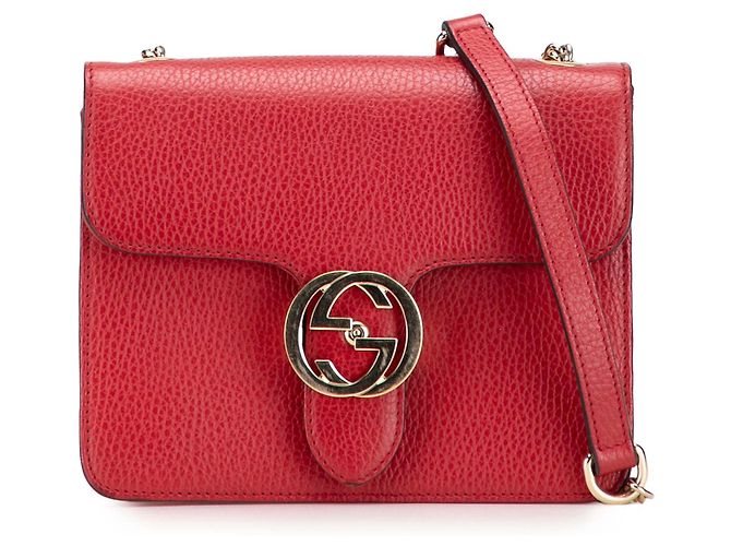 Gucci Rosso Piccolo Dollar in Pelle di Vitello Borsa a Spalla Interlocking G