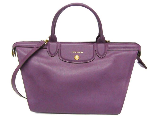 Sac à main en cuir Heritage Le Pliage de Longchamp Violet