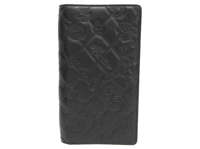 Chanel Symbol Charm Women's Leather Long Wallet Black