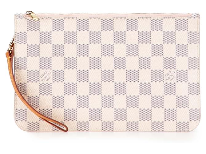 Louis Vuitton White Damier Azur Neverfull MM Pouch Blue Leather Cloth  ref.2470581