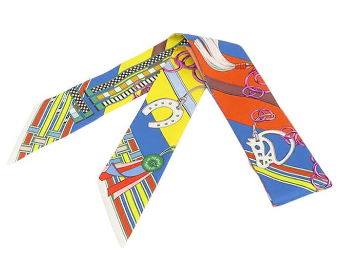 Hermès Blue Brides et Gris-Gris Silk Twilly Scarf Cloth  ref.2470622