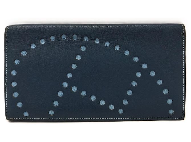 Hermès Evelyne Long Wallet Blue Navy blue Light blue