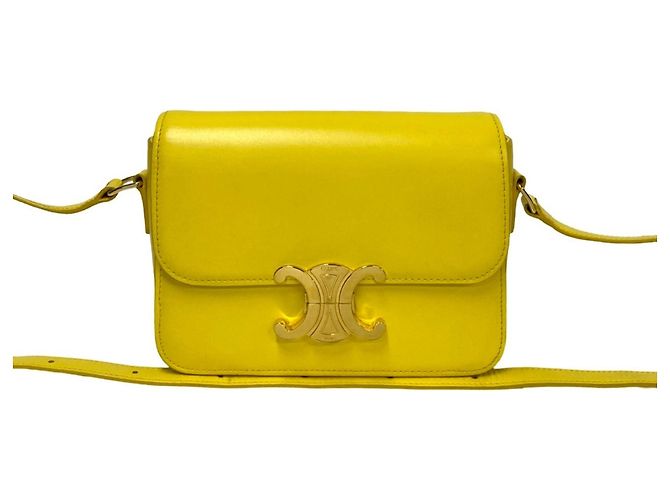 Céline Mini bolso de hombro de cuero de ternera con hardware de logo Triomphe de Celine Teen Amarillo