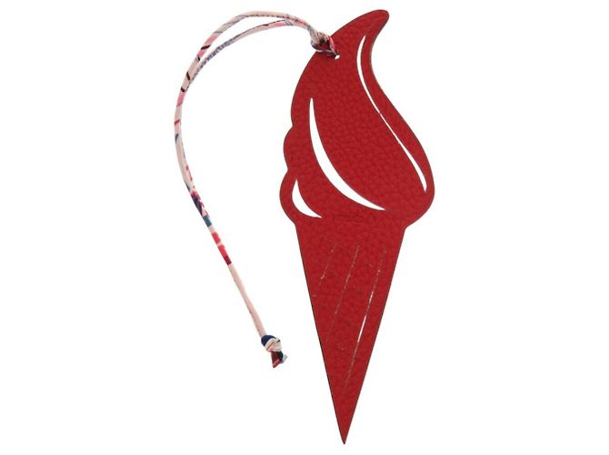 Hermès Petit H Ice Cream Leder-Schlüsselanhänger Rot Blau
