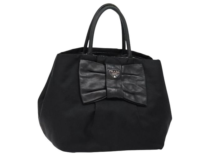PRADA Handtasche Nylon Silber Schwarz Auth 139576