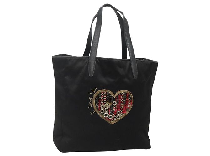Borsa Tote LOEWE Satin Nero Oro Auth hk2946 D'oro