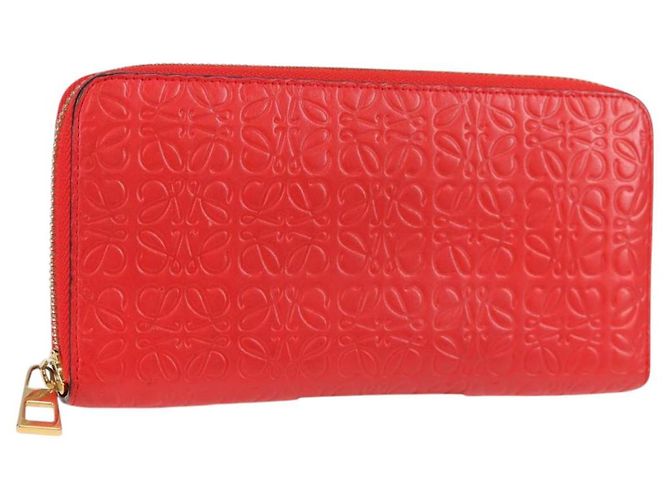 LOEWE Anagram Long Wallet Leather Red Auth 138577M
