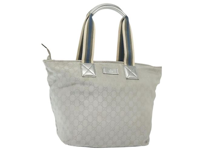 GUCCI GG Canvas Tote Bag Silber 131231 Auth BA4967