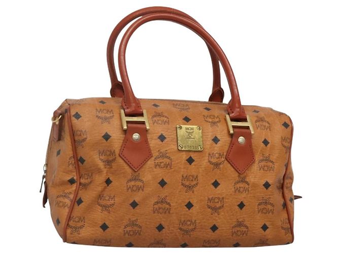 Bolso MCM Logogram Vicetos de cuero PVC marrón y dorado Auth yk19289 Castaño