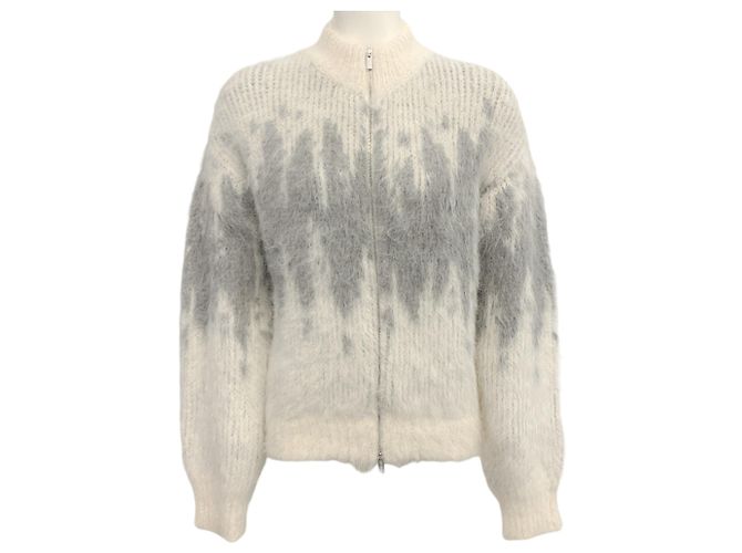 Pull zippé en alpaga gris / blanc à zigzag Peserico