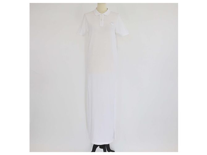 Vestido polo de algodão piquê branco com mangas curtas Prada