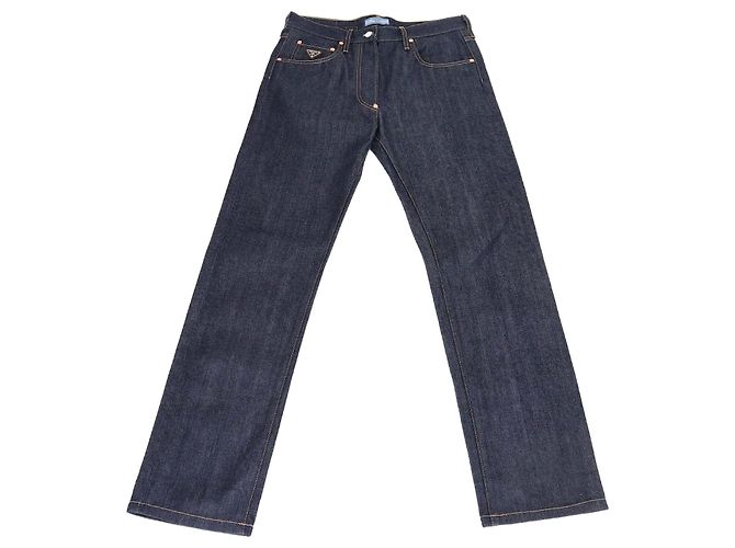 Prada Dark Blue Denim Button Fly Straight Pants