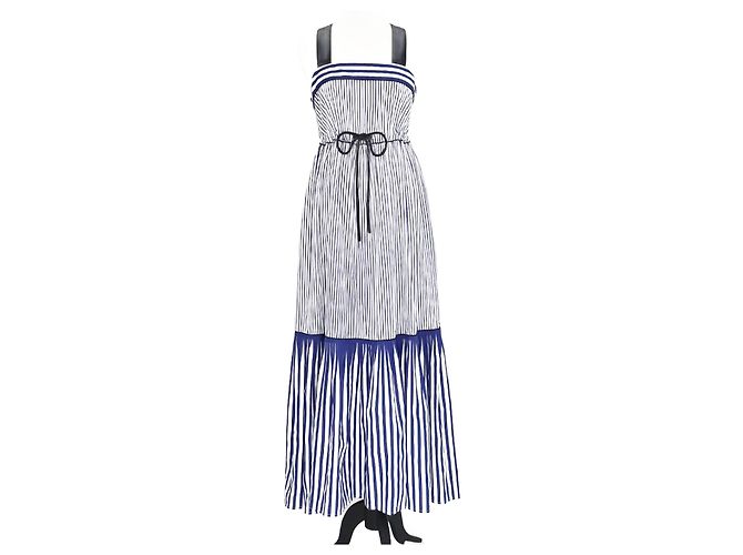 Vestido maxi sin mangas plisado a rayas azul y blanco de algodón Tommy Hilfiger