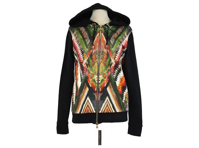 Giacca in cotone con cappuccio e zip con stampa geometrica azteca multicolore Balmain