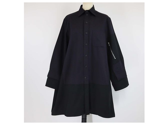 Céline Celine Dunkel/Blaue Langarm-Baumwollmantelkleid Bordeaux