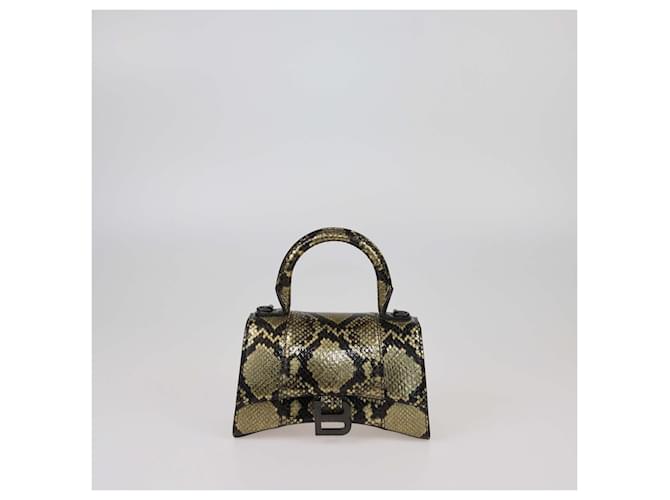 Balenciaga Gold/Black Python XS Hourglass Top Handle Bag Golden  ref.2472237