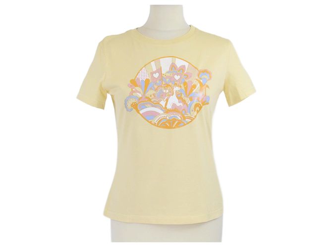 Hermès Camiseta de Manga Corta de Algodón Amarillo con Estampado Arcoíris Faubourg de Hermes