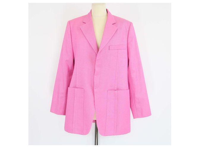 Jacquemus Pink Gabardine Linen Blend Single Breasted Le Splash Blazer