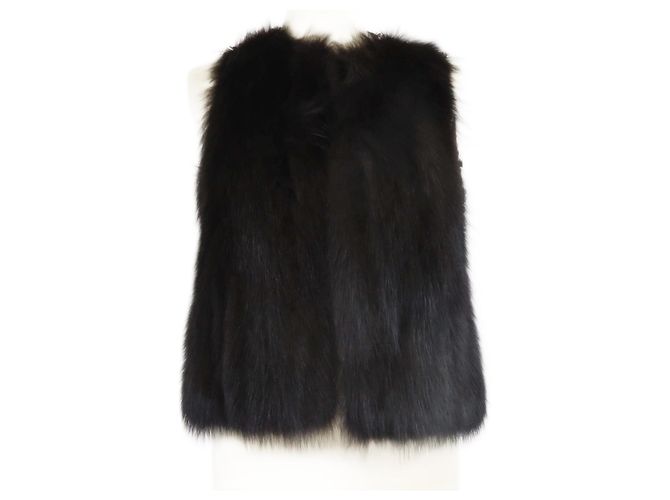 J. Mendel Black/Silver Paillettes & Fox Fur Vest
