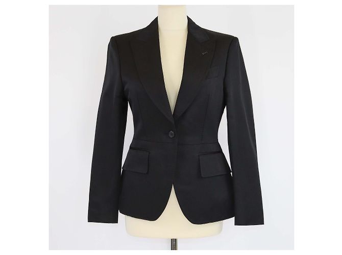 Tom Ford Black Silk & Cotton Single Breasted Blazer