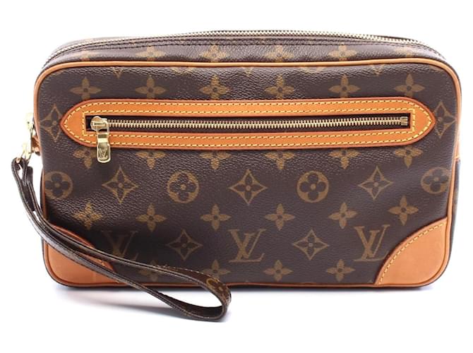 Louis Vuitton Monogram Clutch Bag Brown Cloth  ref.2472584