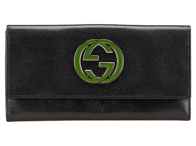 Gucci Interlocking G Leder Langbörse Schwarz