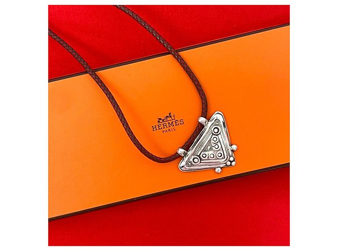 Hermès Hermes Touareg Silver 925 Leather Necklace Red