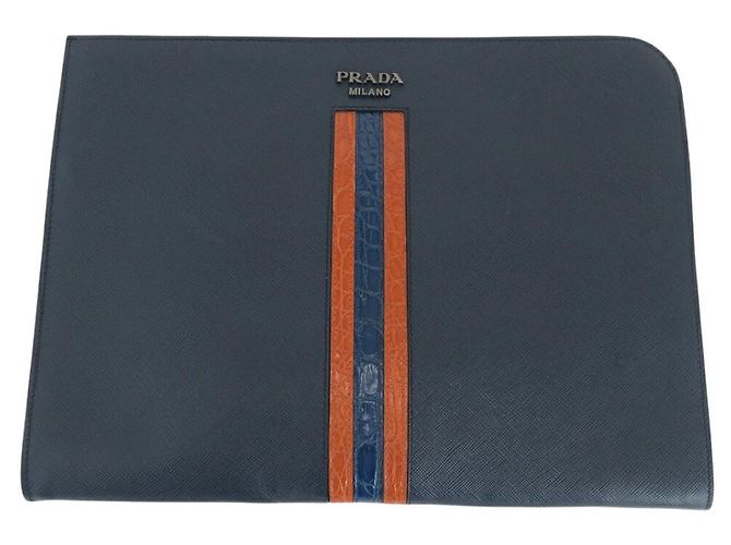 Pochette Crocodile Saffiano 2VN003 de Prada Bleu