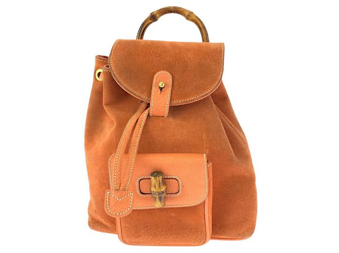 Bamboo Mochila de camurça Gucci com bambu Laranja