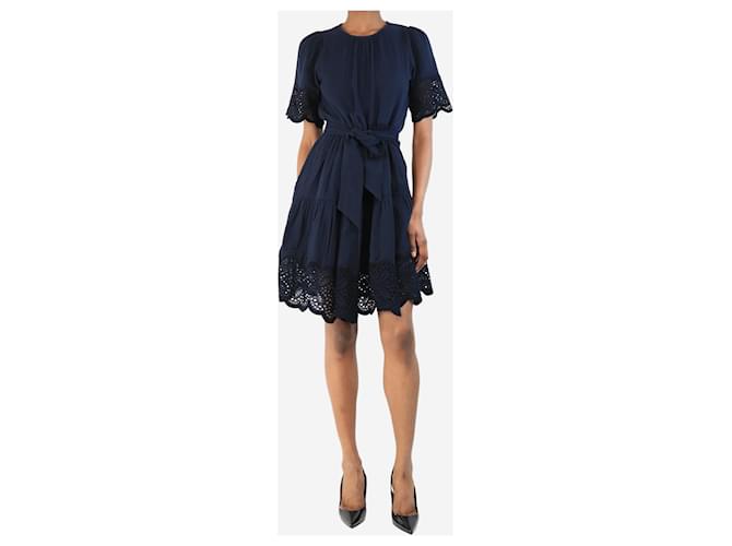 Autre Marque Navy blue cheesecloth broderie mini dress - size UK 6 Cotton  ref.2475574
