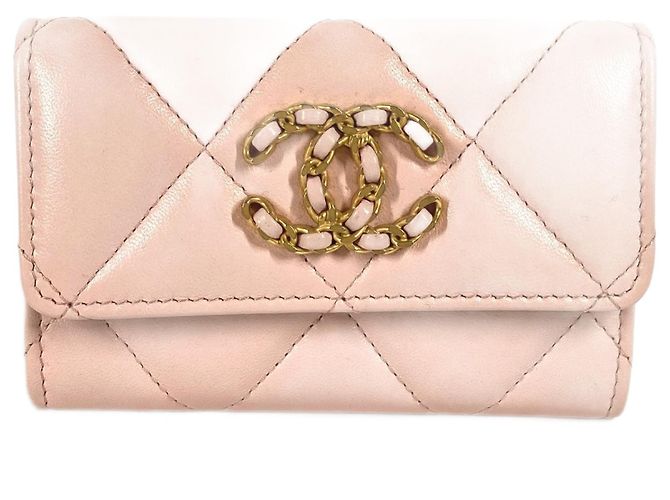 Chanel 19 Line Chain CC Card Case Pink Golden