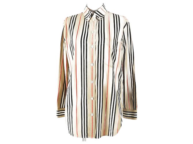 Camicia a maniche lunghe in cotone con strisce Icon di Burberry Beige