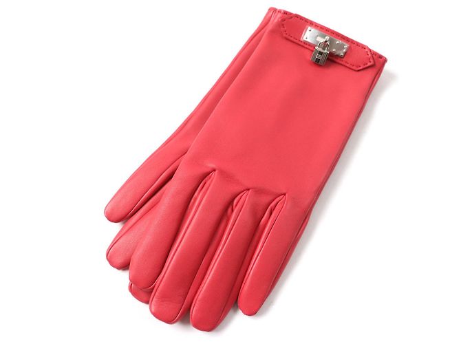 Hermès Luvas de seda e couro de cordeiro Soya Hermes Kelly Vermelho