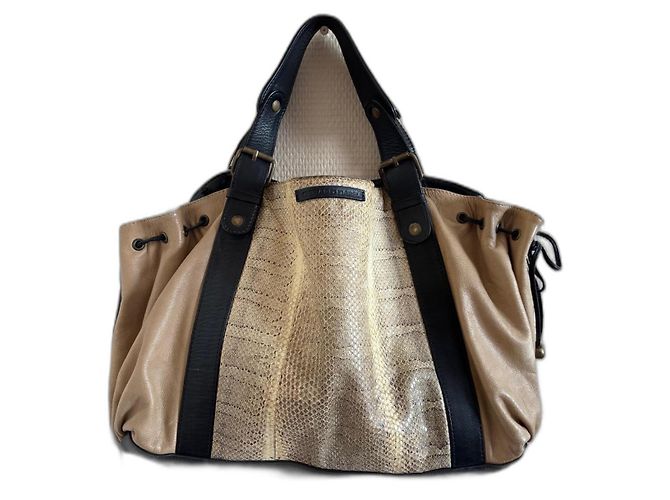 Bolsa de mão Gerard Darel 24h Bege em Couro de Bezerro e Cobra d'Água