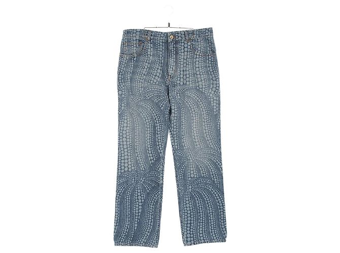 Calça de denim de algodão Louis Vuitton LV × YK Allover Pumpkin Azul