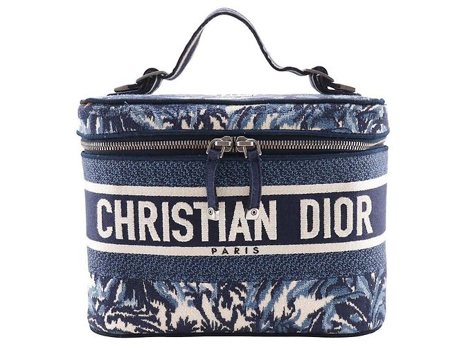 Sac à main en toile brodée Dior Travel Vanity Bleu