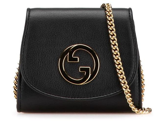 Bolsa de ombro de couro Gucci Blondie com corrente Preto Dourado