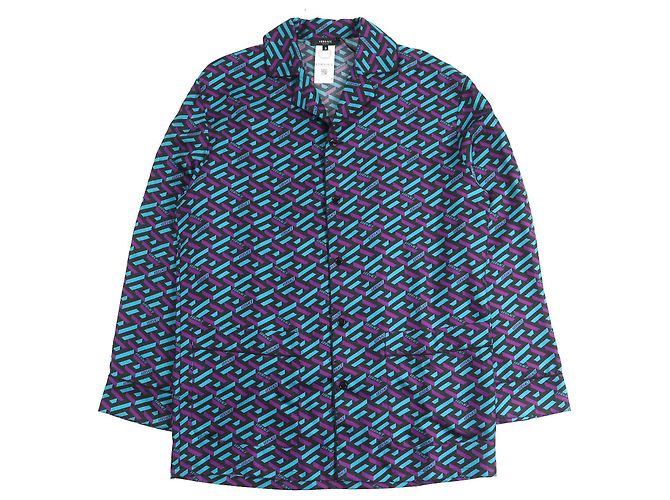 Camisa de seda La Greca da Versace Preto Azul Roxo 