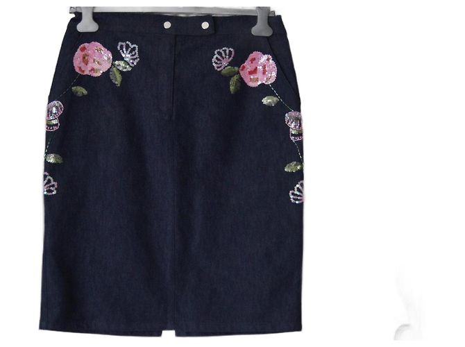 Saia jeans ROCCOBAROCCO azul marinho com detalhes de strass