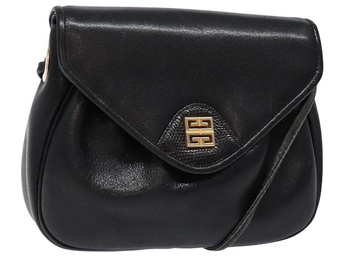 GIVENCHY Shoulder Bag Leather Gold Black Auth BA5111 Golden