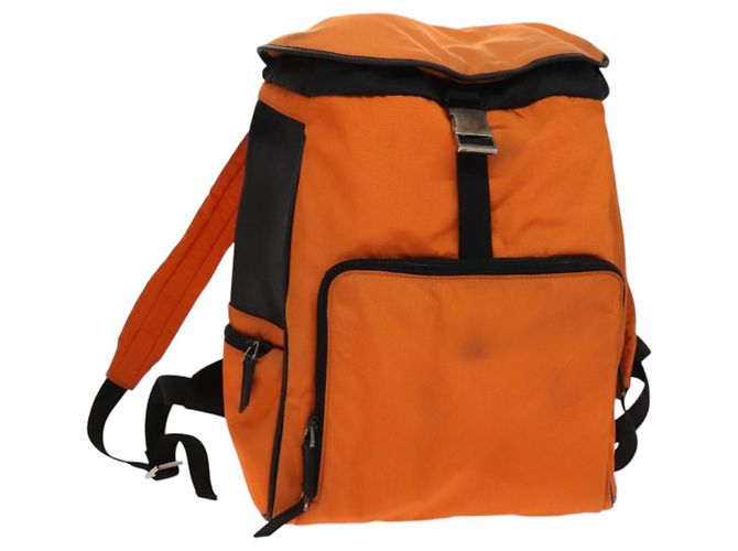GUCCI Backpack Nylon Leather Orange Black Silver Auth bs28642 Silvery