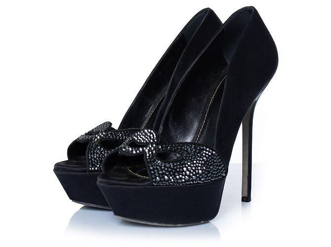Sergio Rossi, schwarze Satin-Pumps mit Strass