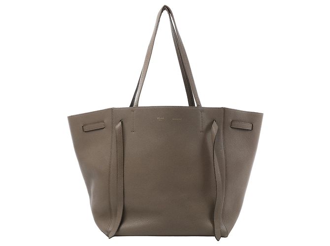 Céline Celine Cabas Phantom Small Leather Shoulder Bag in Taupe