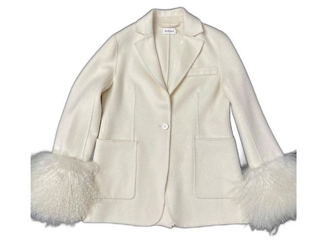 Parosh Blazer Creme Wolle und mongolischem Fell Roh