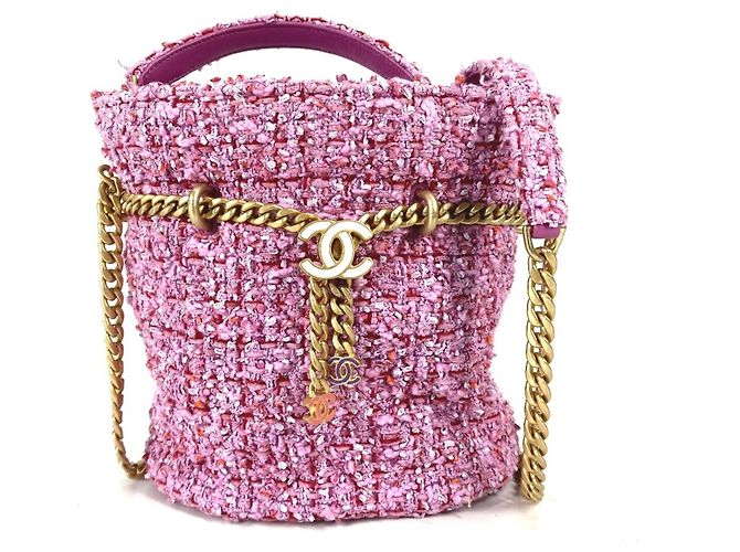 Pochete em forma de balde com corrente CC Coco Mark da Chanel 2022SS Rosa