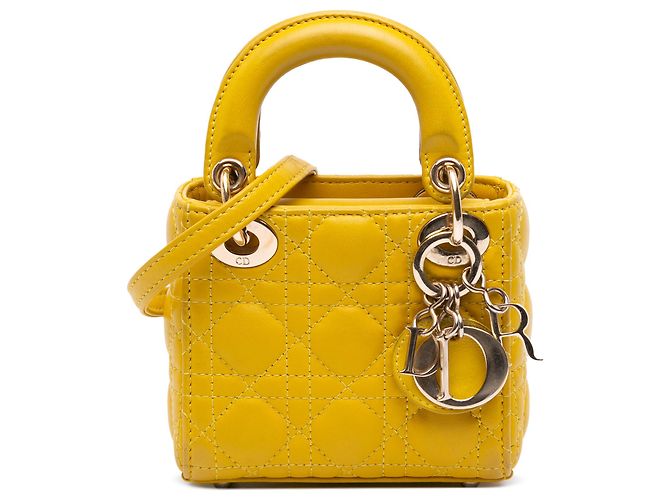 Dior Jaune Micro Cuir d'Agneau Cannage Lady Dior Moutarde