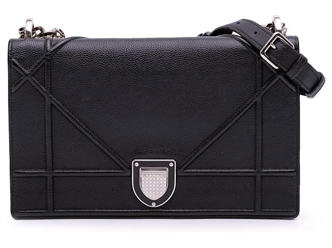 Dior Black Medium Grained Calfskin Diorama Flap Leather Pony-style calfskin  ref.2478530