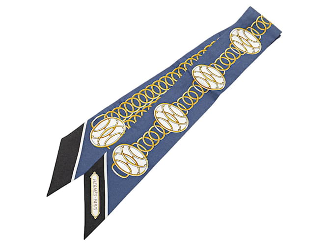 Hermès Blue Lift Profile Silk Twilly Scarf Cloth  ref.2478554