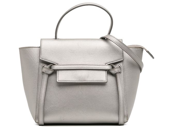 Belt Bag Céline Bolsa de cinto em couro de bezerro laminado prateado Celine Nano Prata